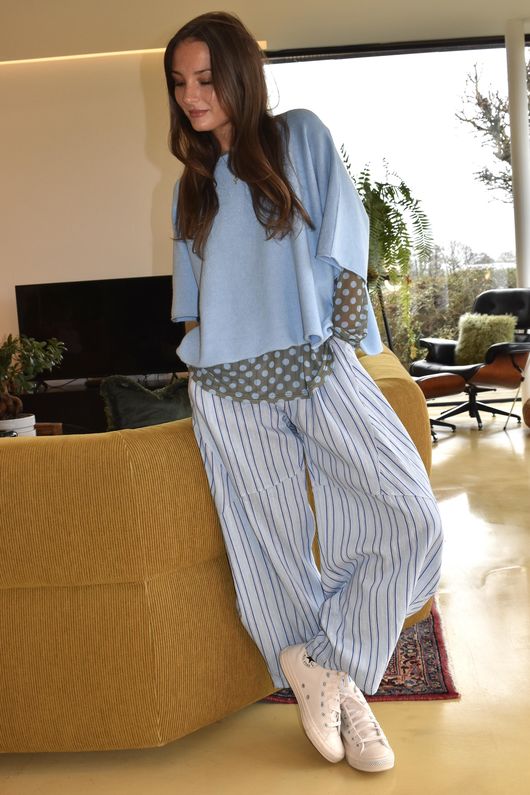 Bobby Mesh Layering Top Dopamine Dot Khaki Baby Blue